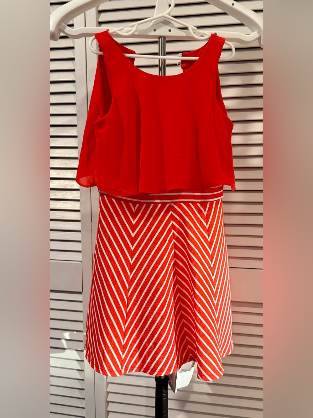 Girls' Red White Dress with Overlay Top